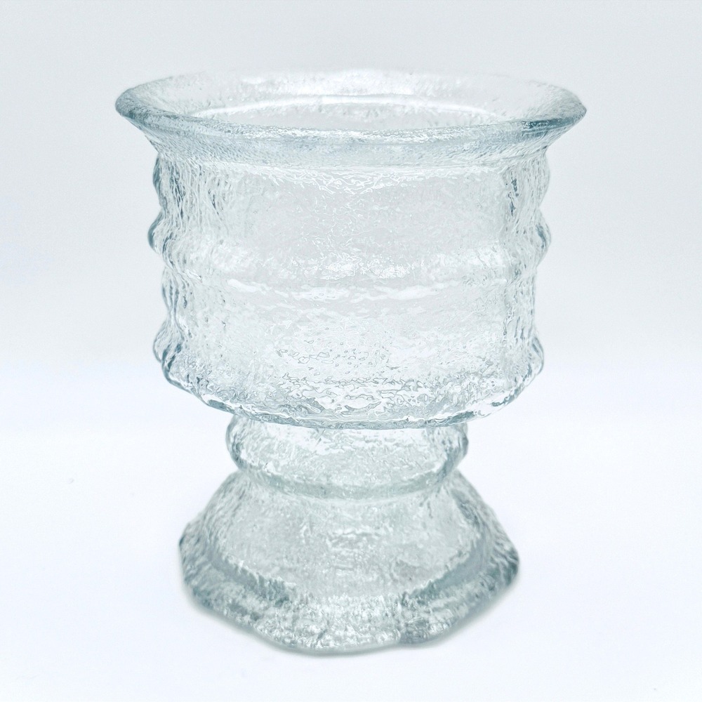 Vintage LE‎ Smith Clear Textured Glass Pedestal Candle Holder Ice Style MCM
